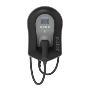 myenergi zappi tethered home EV charger with attached charging cable.